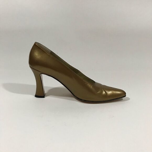 Vintage 90's Versani Metallic Gold Leather Pumps - Picture 4 of 7